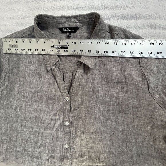 Ulla Popken Womens Gray Linen Button-Up Shirt Tunic Size 16/18 Roll-Tab Sleeves - Picture 4 of 6
